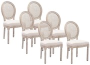 Zestaw 6 krzeseł - Plecionka, tkanina i drewno kauczukowe - Beżowy - ANTOINETTE