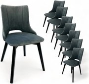 8x Krzesło Tapicerowane Fotelowe BELLA Czarne Nóżki + Szary Materiał Velvet