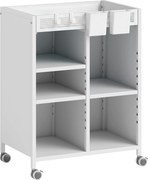 HOMCOM Regał na książki na kółkach, 4-poziomowy, regulowane półki i wiszące kosze do salonu i biura, biały | Aosom PL