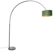 Łukowa lampa czarna welurowa klosz zielony ze złotem 50 cm - XXL