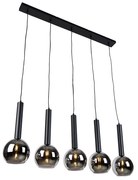Nowoczesna lampa wisząca czarna z przydymionym szkłem 5-źródłowa - Clayton Nowoczesny Oswietlenie wewnetrzne