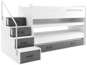 Biało-grafitowe piętrowe łóżko z biurkiem i wysuwaną szufladą Z8-F32