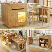 Wyspa kuchenna z rozkładanym stołem - 122/195 x 70 x 93,5 cm - z diodami LED + szuflady + drzwi - imitacja dębu - MDF - naturalny