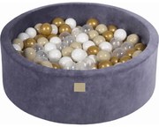 Okrągły Suchy Basen Z Piłeczkami 7cm Dla Dziecka, 90x30cm/200 Piłek, Welurowy, Szaroniebieski, Piłki: Złote, Beżowe, Białe, Transparentne - Meowbaby®