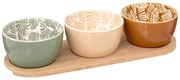 Kolorowe miseczki na przekąski Rivi na drewnianej tacce, Ø 9,8 cm
