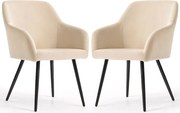 2x Welurowe krzesło tapicerowane gładkie Beżowe ESTELLE Czarne nogi