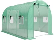 Outsunny Szklarnia 3 x 2 x 2 m tunel foliowy z rolowanymi drzwiami, 2 drzwi na zamek błyskawiczny i 6 siatkowych okien, pręty podpierające, zielony | Aosom PL