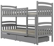 Łóżko piętrowe JULITA 160x80 szare drewniane z szufladami KOCOT KIDS