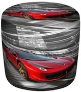 Szaro-czerwona okrągła pufa dziecięca z samochodem W5-F52