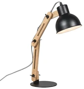 Przemysłowa lampa stołowa czarna z drewnem - Woodi Nowoczesny Oswietlenie wewnetrzne