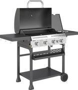 Outsunny Grill Gazowy BBQ, 4 Główne Palniki, 1 Boczny Palnik, 1 Płyta Do Podgrzewania; 135 x 55 x 103 cm, Czarny