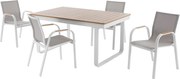 Westaw mebli ogrodowych z aluminiuml: rozkładany stół aluminiowy dł. 155/246 cm i 4 fotele - Jasny naturalny i biały - SERUNO od MYLIA