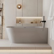 Wanna wolnostojąca narożna prawa z konglomeratu biała błyszcząca 160 x 75 cm WALL White Glow z przelewem typu SLIM : Kolor wanny - Szary połysk