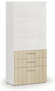 Szafa biurowa z kombinowanymi szufladami PRIMO WHITE, 800 x 420 x 1781 mm, biały/dąb naturalny