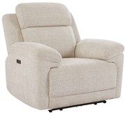 Fotel z elektryczną funkcją relax i beżową melanżową tapicerką - KELUNO