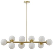 Żyrandol z metalu i białego szkła - 10 kul - dł. 94 x szer. 23 x wys. 88 cm - Złota - SOFIA