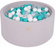 Okrągły Suchy Basen Z Piłeczkami 7cm Dla Dziecka, 90x40cm/300 Piłek, Bawełniany, Jasnoszary, Piłki: Białe, Turkusowe, Transparentne - Meowbaby®