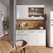 Pojedyncza kuchnia biały wysoki połysk/złoty dąb power 140x60x81.6 fame-line