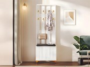 Szafka na ubrania do przedpokoju - z haczykami i ławką na buty - Biała