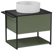 Szafka łazienkowa wisząca zielona loftowa 60 x 45 cm z czarnym blatem o strukturze kamienia VALO