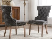 Zestaw 2 aksamitnych krzeseł - nogi z litego drewna - szary