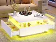 Nowoczesny stół kawowy - z 2 szufladami + przeszklonymi przegrodami - Biały