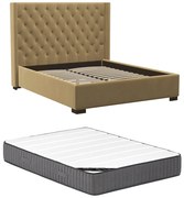 Łóżko z pikowanym zagłówkiem – 180 × 200 cm – Tapicerowane – Beżowy + Materac – MASSIMO II