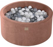 Okrągły Suchy Basen Z Piłeczkami 7cm Dla Dziecka, 90x40cm/300 Piłek, Welurowy, Beżowy, Piłki: Srebrne, Białe, Transparentne - Meowbaby®