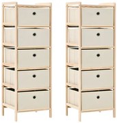 Komplet drewnianych regałów z 5 koszami z tkaniny N0-P50