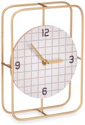 Zegar na komodę z tarczą w kratę i złotymi wskazówkami, 18,5 x 25,5 cm