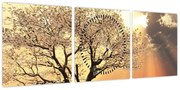 Obraz drzewa na łące (z zegarem) (90x30 cm)