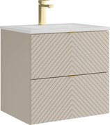 Wisząca szafka łazienkowa z wpuszczaną umywalką i baterią – beż – 60 cm – DORIONI