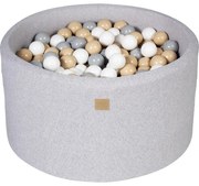 Okrągły Suchy Basen Z Piłeczkami 7cm Dla Dziecka, 90x40cm/250 Piłek, Bawełniany, Jasnoszary, Model Safari - Meowbaby®