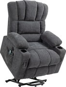 HOMCOM Elektryczny Fotel Powstańczy z Masowaniem i Podgrzewaniem, Złączami USB, Uchwytami na Kubki, Ciemnoszary