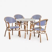 Zestaw Okrągłego Stołu Brielle Bistro O Średnicy 80 Cm I 4 Składane Krzesła Aluminiowe Z Podłokietnikami. Niebieski Ken - Gardenia Biel - Sklum