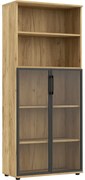 Nowoczesny regał biurowy z witryną dąb craft H1-M14