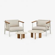 Zestaw Wypoczynkowy Z 2 Fotelami W Tkaninie Bouclé I 2 Stolikami Kawowymi W Aluminium Yervin Bouclé Kolory Naturalne - Sklum