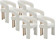 Zestaw 6 krzeseł z podłokietnikami z tkaniny z bukli  i drewna kauczukowca  - Białe - NORETI