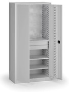 Szafa warsztatowa, 3 półki + 2 szuflady, 1950 × 950 × 500 mm, szare drzwi