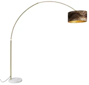 Luk Lampa łukowa mosiężna z białym abażurem z lamparta 50 cm - XXL klasyczny/Antyczny Oswietlenie wewnetrzne