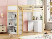 Łóżko mezzanine 90x200 cm - z meblami do przechowywania i biurkiem - z litego drewna - naturalne