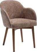 Krzesło z podłokietnikami z teksturowanej tkaniny i drewna kauczukowego - Taupe - MODINIA