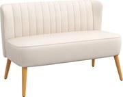 HOMCOM Sofa w stylu retro 2-osobowa, nogi drewniane, 117 cm x 56,5 cm x 77 cm, kremowo-biała | Aosom PL
