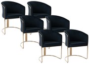 Zestaw 6 krzeseł z podłokietnikami z weluru i metalu - Kolor czarny i złoty - JOSETHE marki Pascal Morabito