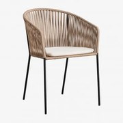 Krzesło Ogrodowe Z Podłokietnikami Z Żelaza I Plecionym Sznurem Jocelyn Miel - Czarna - Sklum