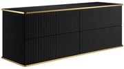 Szafka pod umywalkę wisząca ryflowana ze złotą listwą - Czarny - 150 cm - KELIZA