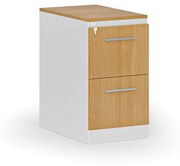 Kartoteka metalowa PRIMO z drewnianym frontem A4, 2 szuflady, biały/buk