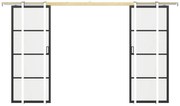 Drzwi przesuwne podwójne chowane w ścianie - aluminium i przezroczyste szkło hartowane - 2 x wys. 205 x szer. 63 cm - SINCA II