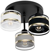 Lampa sufitowa czarna trzypunktowa z szaro-czarno-białymi abażurami T-