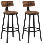 Krzesła barowe LUND z oparciem, 2 szt., 99x54cm, brąz/czarna Vasagle